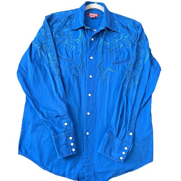 Red Ranch Western Pearl Snap Shirt Cowboy Embroidered Tribal Long Sleeve L - Picture 5 of 11